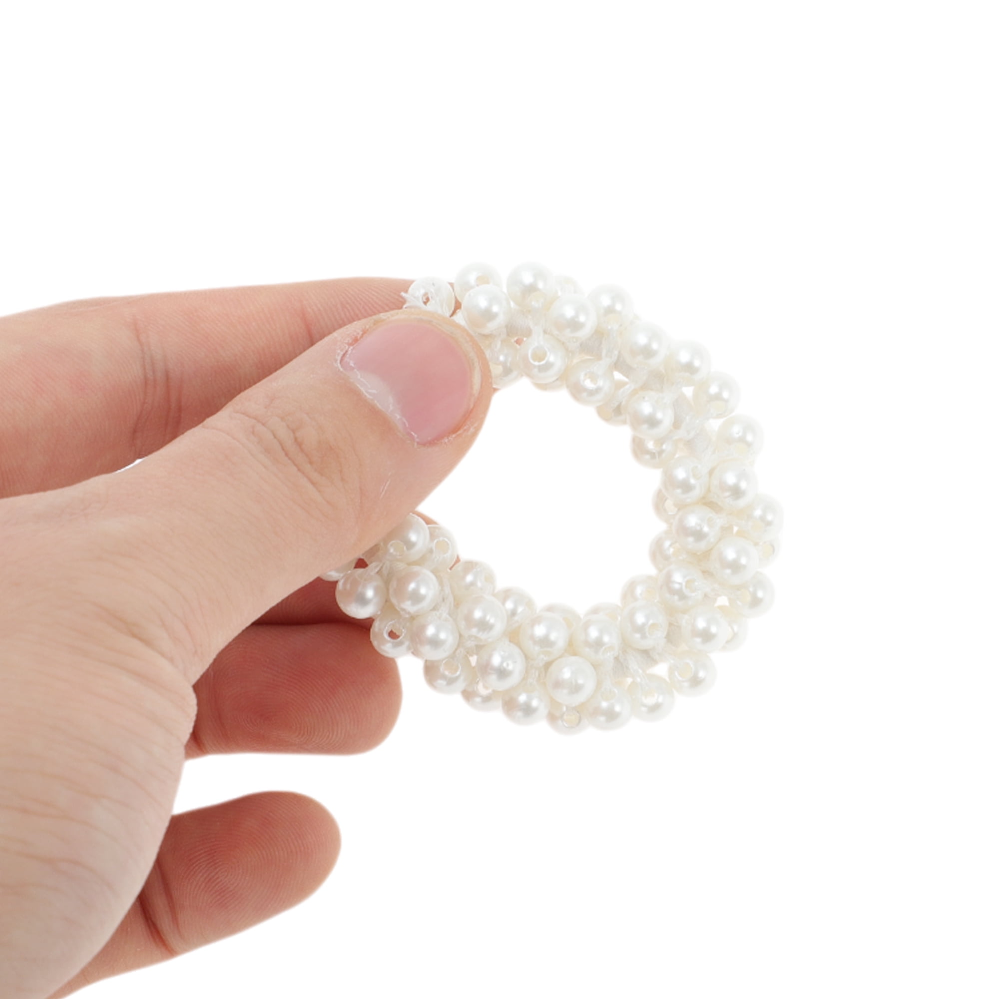NOMADIC NOOK Fashion Faux Pearls Hair Elastic Band White Champagne Beige Black Gray 5 Pcs