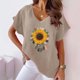 thumbnail image 1 of Fiudx Camisetas para Mujer Camiseta de Manga Corta con Mangas Informales de Algodón y Cáñamo con Cuello En V y Estampado de Girasoles para Mujer, 1 of 4