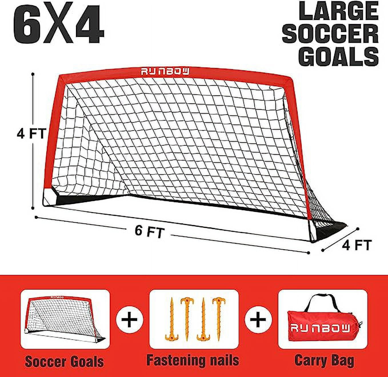 RUNBOW 6フィート6インチ x 3フィート3インチ ポータブル子供用サッカーゴール 裏庭練習用サッカーネット用 キャリーバッグ付き 1パック ( RUNBOW 6フィート6インチ x 3フィート3インチ ポータブル子供用