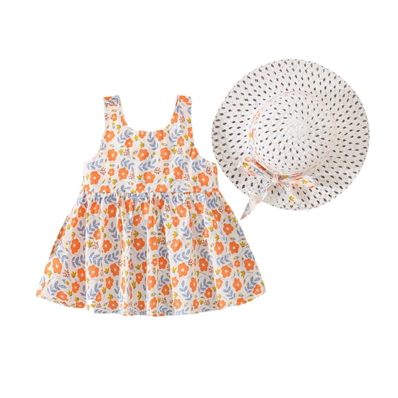IFNWSV Pretty Dresses for Girls Short Sleeves Round Neck Floral Print Cotton Blend Dress Knee Length 2-3 Years