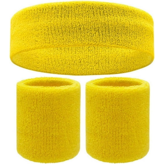 Sweatband Set Cotton Sports Headband Terry Cloth Wristband Moisture Wicking Sweat Absorbing Sweatbands Head Band Athletic Exercise Basketball Tennis Working Out Gym