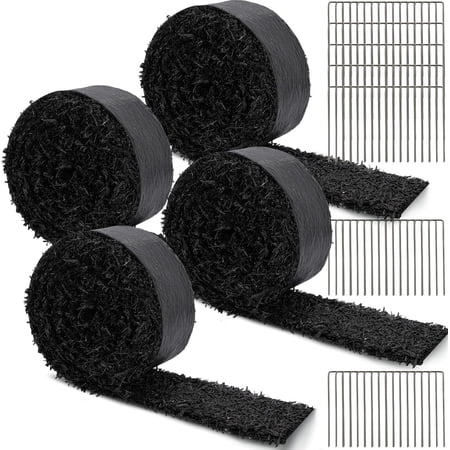 4 Roll Rubber Mulch for Landscaping Recycled Rubber Mulch Mat Roll Black Mulch Permanent Rubber Garden Edging Border Garden Mulch for Plants, Vegetables, and Flowers (120'' X 4.5'')