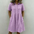 thumbnail image 2 of Womens Gingham Shirt Dress Collared Short Sleeve Relaxed Fit Casual Summer Dresses Comfy Everyday Midi Shirt Dresses Purple 2XL, 2 of 5