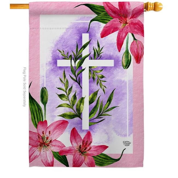 Ornament Collection H192448-BO Lilies Cross Religious Faith Double-Sided Garden Decorative House Flag, Multi Color