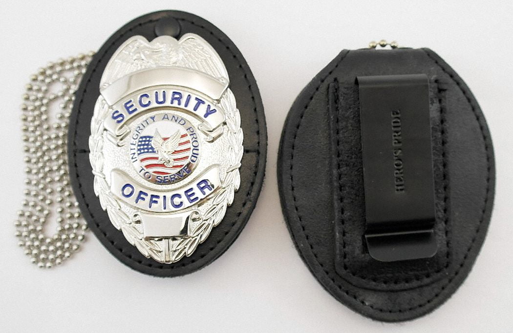 leather chain Belt holder Universal Round Belt cut-out Police Badge Holder-black 