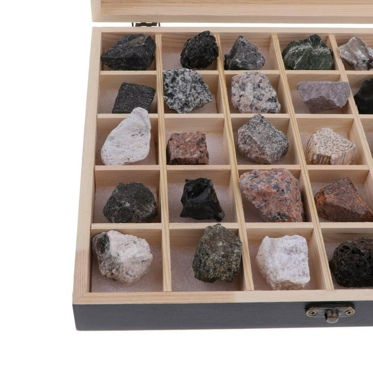 Rock & Mineral Collection - Igneous Geology Specimens Earth Science  Educational - Wooden Box Of 30 pieces Assorted Magmatic Rocks 