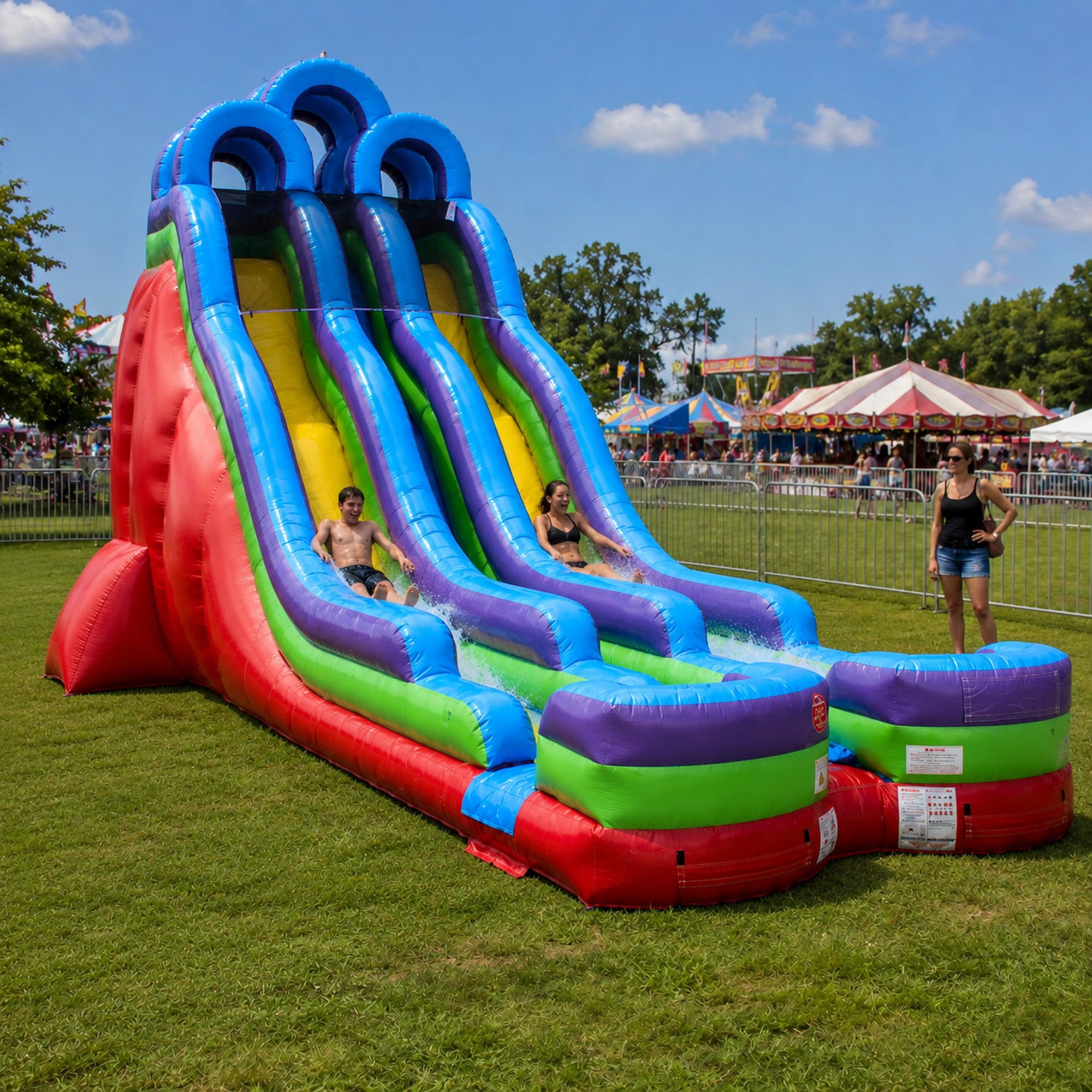 TentandTable Commercial Inflatable Water Slide, Retro Rainbow Dual Lane with Blower, 24 ft