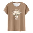 thumbnail image 3 of Short Sleeve T-shirts for Women Teens Daisy Floral Printed Crewneck Casual Summer Tee S-2XL Base Tshirts (XL, Khaki #A), 3 of 5