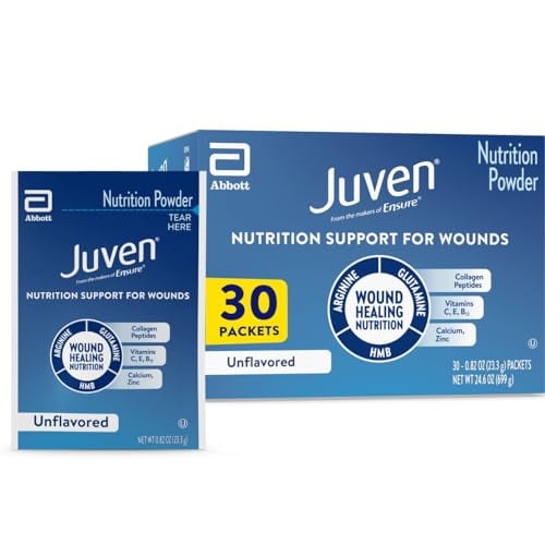 Juven Bebida de nutrición terapéutica en polvo que incluye péptidos de colágeno, aminoácidos y HMB para favorecer la curación de heridas, sin sabor, 30 paquetes