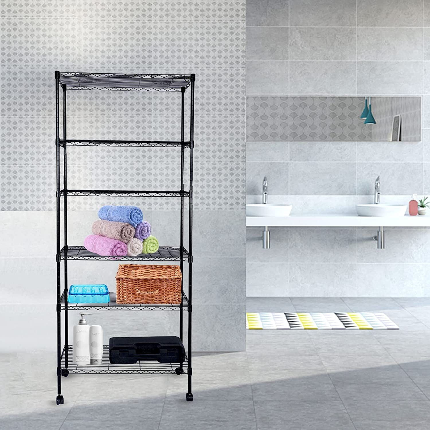 YSSOA 6-Tier Storage Shelving Units with Wheels, 30 "D x 14" W x 65 "H