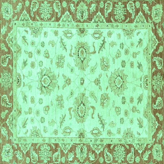 Ahgly Company Machine Washable Indoor Square Oriental Turquoise Blue Traditional Area Rugs, 5' Square