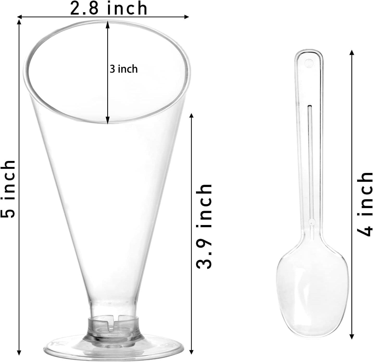 Clear Dessert Cups with Spoons, Disposable Plastic Champagne Flutes Cocktail Glasses, Reusable Parfait Appetizer Cup Mousse Cups for Home Gatherings, Events, Parties, Weddings