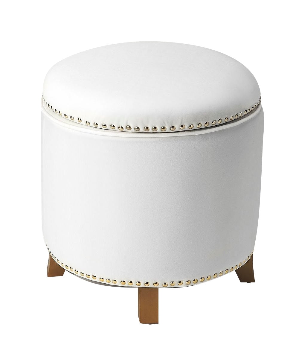 Offex Transitional White Velvet Round Storage Ottoman