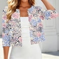 thumbnail image 5 of Women's Cropped Jackets 3/4 Sleeve Crew Neck Open Front Cardigan Summer Lightweight Trendy Casual Outwear (L, Beige), 5 of 7