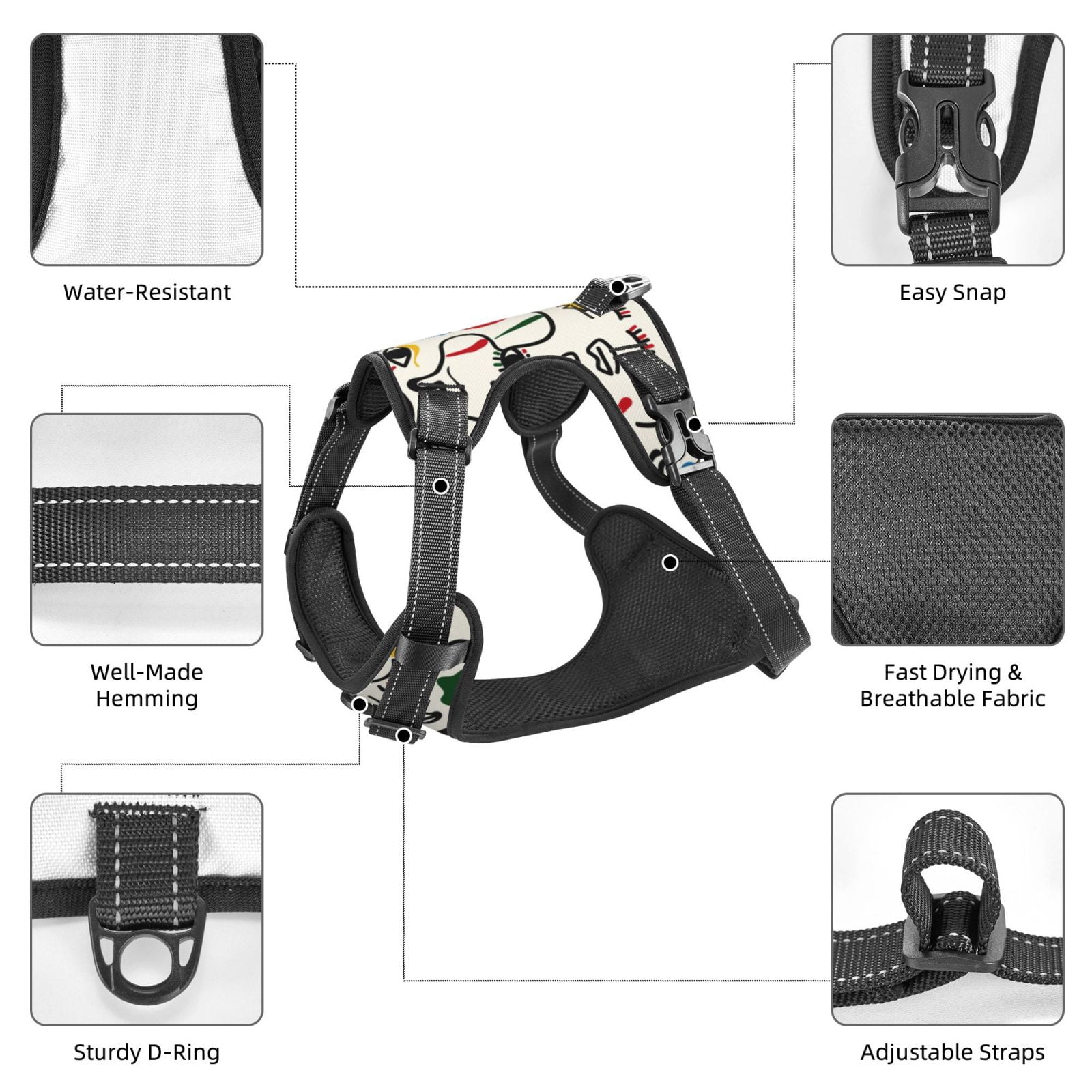 Kdxio Aabstract Eyes Print No Pull Dog Harness Adjustable Reflective Oxford Easy Control Medium Large Dog Harness for Training and Everyday-Small
