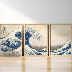 Japanese Prints Set of 3 - Kanagawa Print, Woodblock Art, Japanese Wall Art, Gallery Wall Art, Great Wave Print, Hokusai Prints,Kanagawa Art, Poster Only