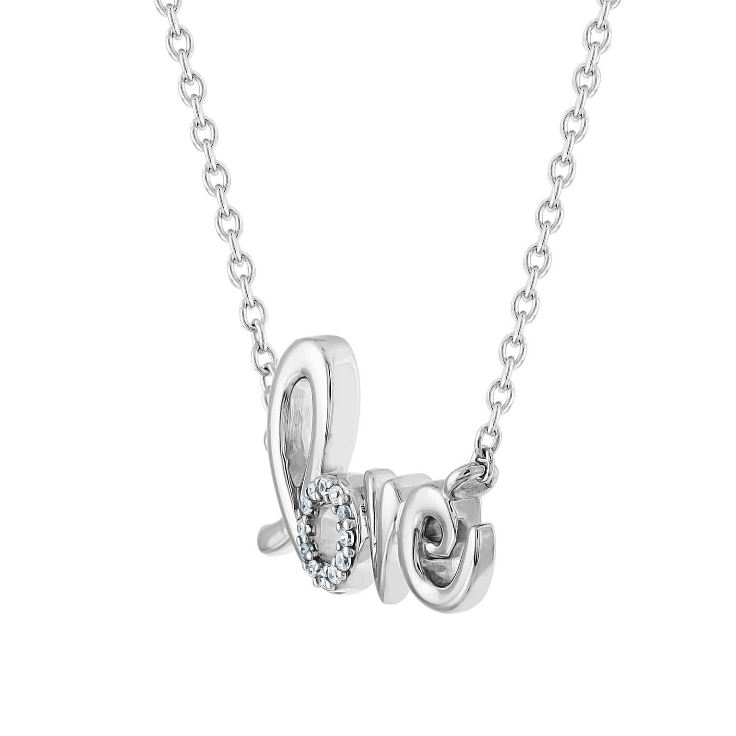 Sterling Silver and Genuine Diamond Accent Love Necklace