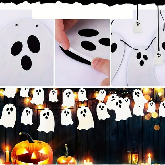 RKSTN Halloween Decorations Halloween Party Scene Atmospheres 8pcs Paper Halloween White Ghost Flag Halloween Decor
