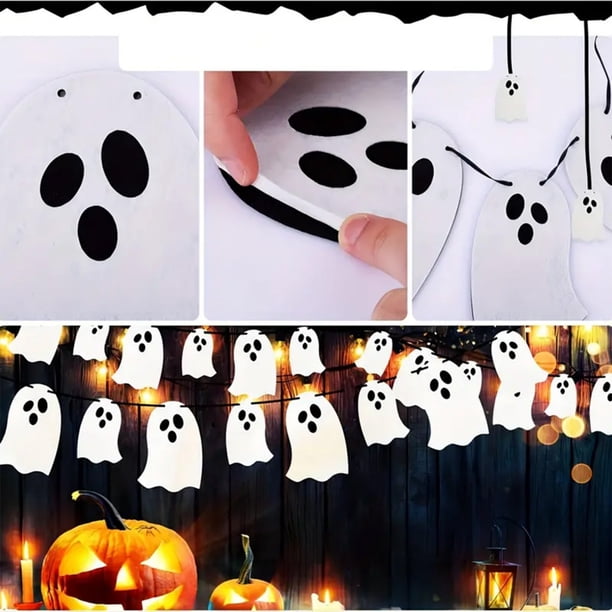 Paquete de 8 decoraciones de fantasmas de Halloween: banderines de papel blanco para fiestas, casas embrujadas y decoración al aire libre JASKFLY