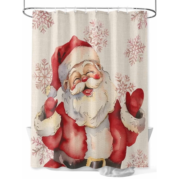 Red Santa Christmas Extra Long Shower Curtain Set, Waterproof Shower Curtains for Bathroom, Winter Snowflake Rustic Xmas Washable Fabric Cloth Bath Curtain for Bathtub with Hooks 72x96 Inches