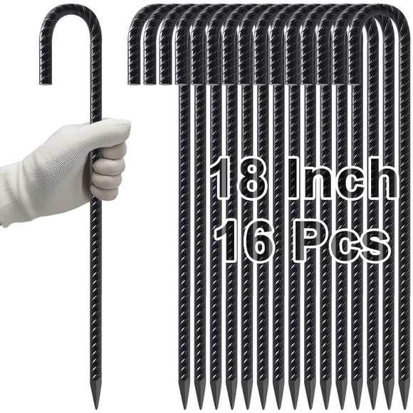 Estacas de acero VVOKGO de 45 cm con gancho en J para anclaje resistente, paquete de 16