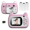 A7 Kids Camera 1080P Digital Instant Camera Photo Printer with 24Mp Dual Cameras 2.4 inch Display Screen 3 Rolls of Print Paper 16G TF Card for Children