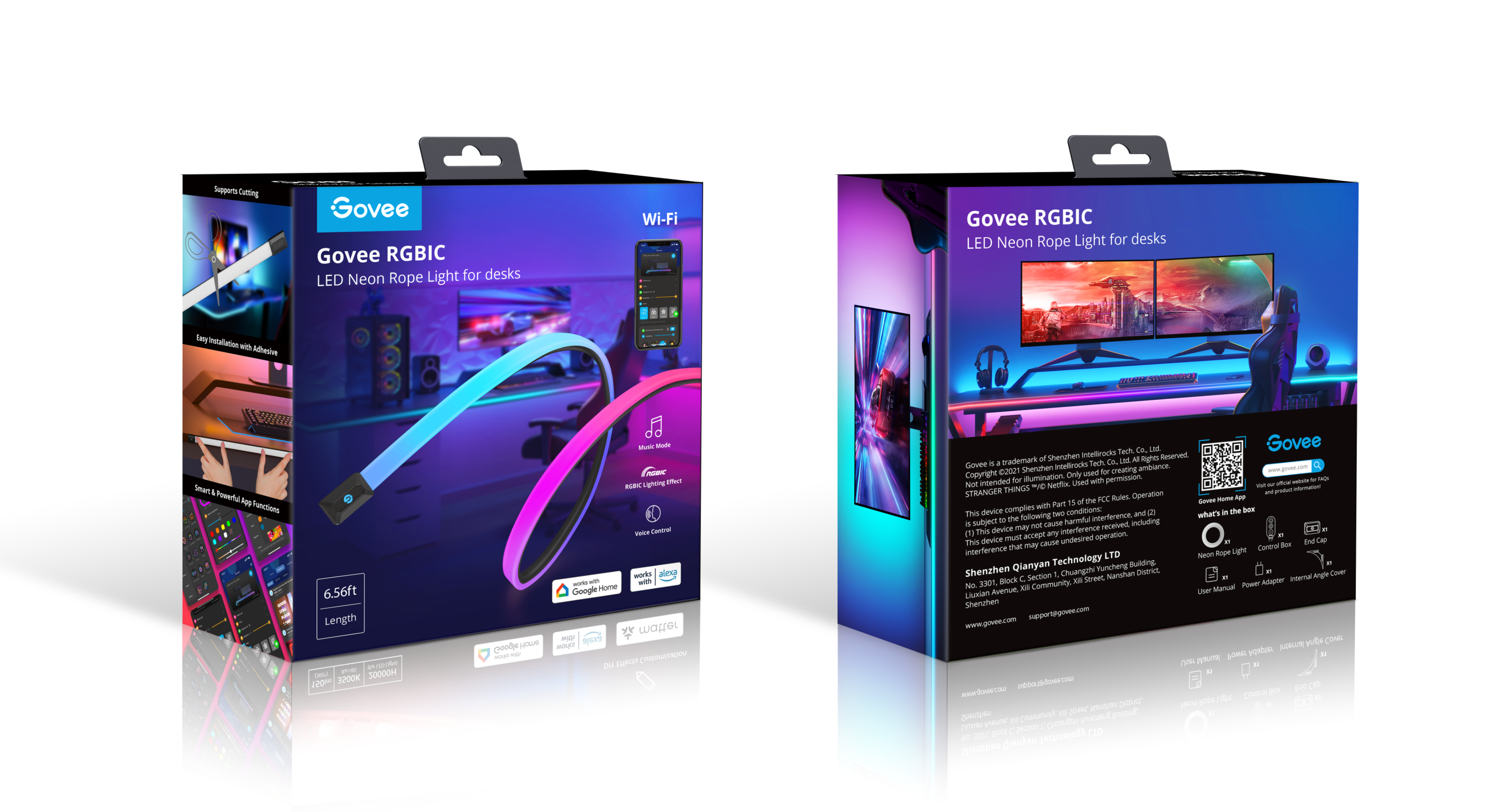 Govee 6.56ft RGBIC LED Neon Rope Light, Color-Changing Smart Light Strip for Desk, Gaming Setup, WiFi + Bluetooth Control