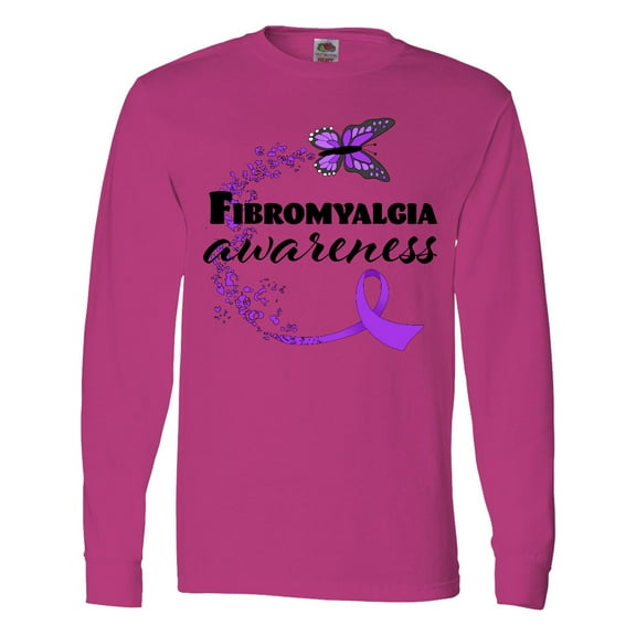 Inktastic Fibromyalgia Awareness Butterfly Ribbon Long Sleeve T-Shirt