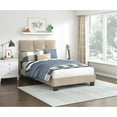 thumbnail image 2 of Pemberly Row Modern Wood Frame Velvet Twin Platform Bed in Light brown, 2 of 9