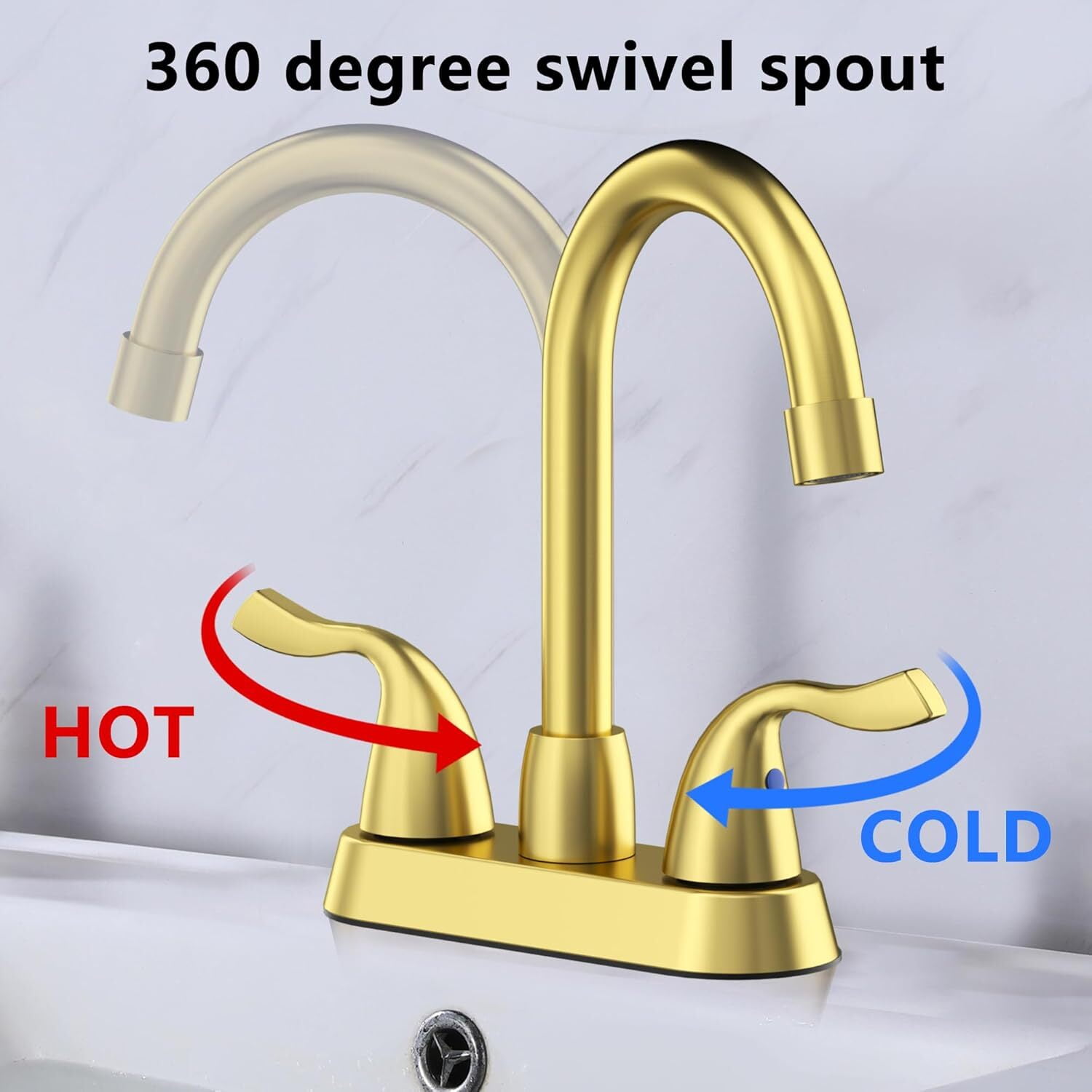 Bathroom Sink Faucet, 2 Handle Bathroom Faucet 4 Inch Centerset Bathroom Faucet 2 or 3 Hole Vanity Sink Faucet, Faucet Bathroom with Pop-up Drain and Supply Lines (Brushed Gold)