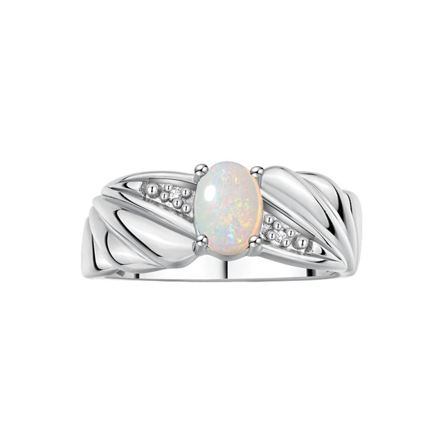 RYLOS Rings for Women Sterling Silver Angel Wing Birthstone Ring 7X5MM Gemstone & Diamonds October Opal Jewelry for Women Size 7