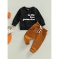thumbnail image 2 of goowrom Kid Suit Long Sleeve Round Neck Letters Tops Long Drawstring Pants Suit, 2 of 9