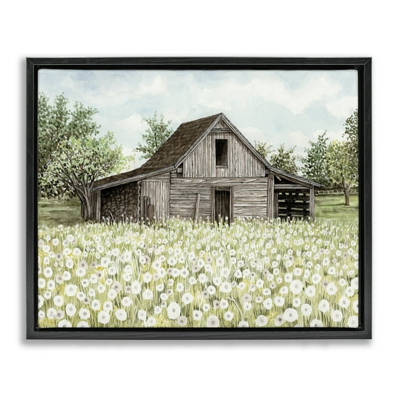 Stupell Industries White Poppy Farm Meadow Landscape & Nature Painting Black Floater Framed Canvas Art Print Wall Art, 21 x 17