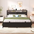 thumbnail image 5 of Homieasy Full Size Bed Frame with Sliding Doors Headboard, Platform Bed Frame with Power Outlet & LED Light, Ample Storage, Modern Bed Frame for Bedroom, Dorm Room, 85"L x 55"W x 43.3"H, Black, 5 of 7