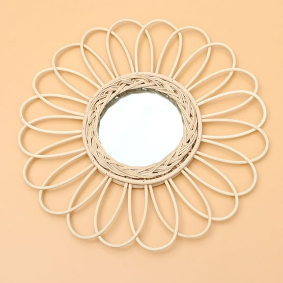 Pretyzoom 1Pcs Round Wall Mirror Rattan Art Mirror Light Brown Photography Prop for Family