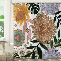 Boho Bohemian Floral Shower Curtain, Colorful Retro Mandala Flower Tropical Leaf Abstract Botanical Bright Bathroom Curtain Bathtub Home Decor Waterproof Fabric Machine Washable