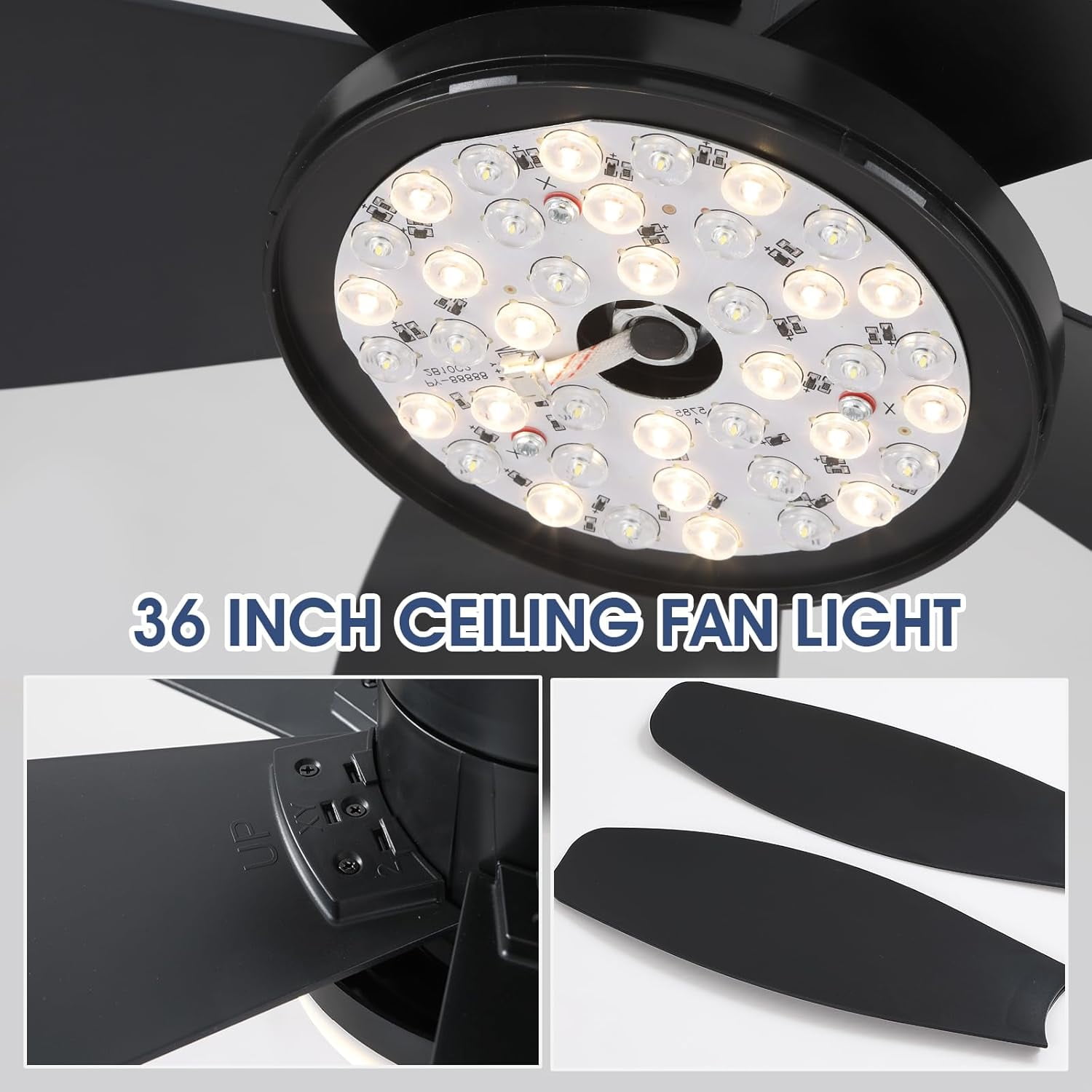 PHORUS 36" Low Profile Ceiling Fan with LED Light, Quiet DC Motor, Remote & App Control, Flush Mount Fan for Bedroom, Small Rooms and Apartments,Black