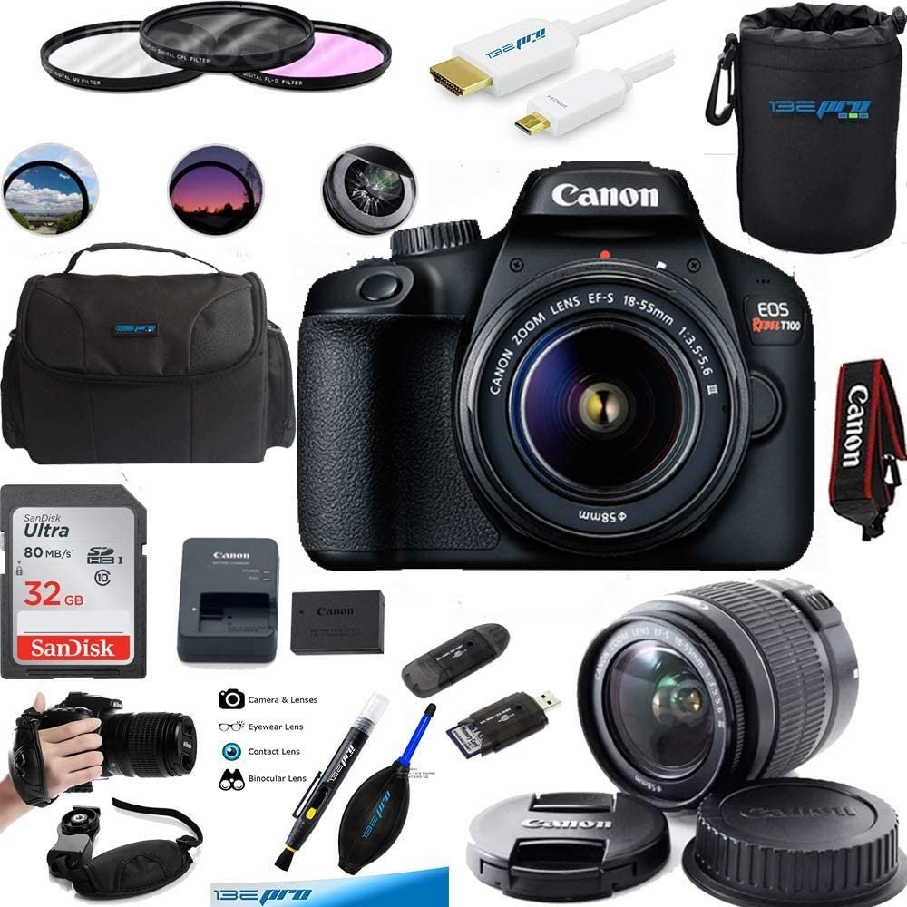 Canon EOS Rebel T100 Digital SLR Camera with 18-55mm Lens Kit + Essential Bundle - image 1 of 1