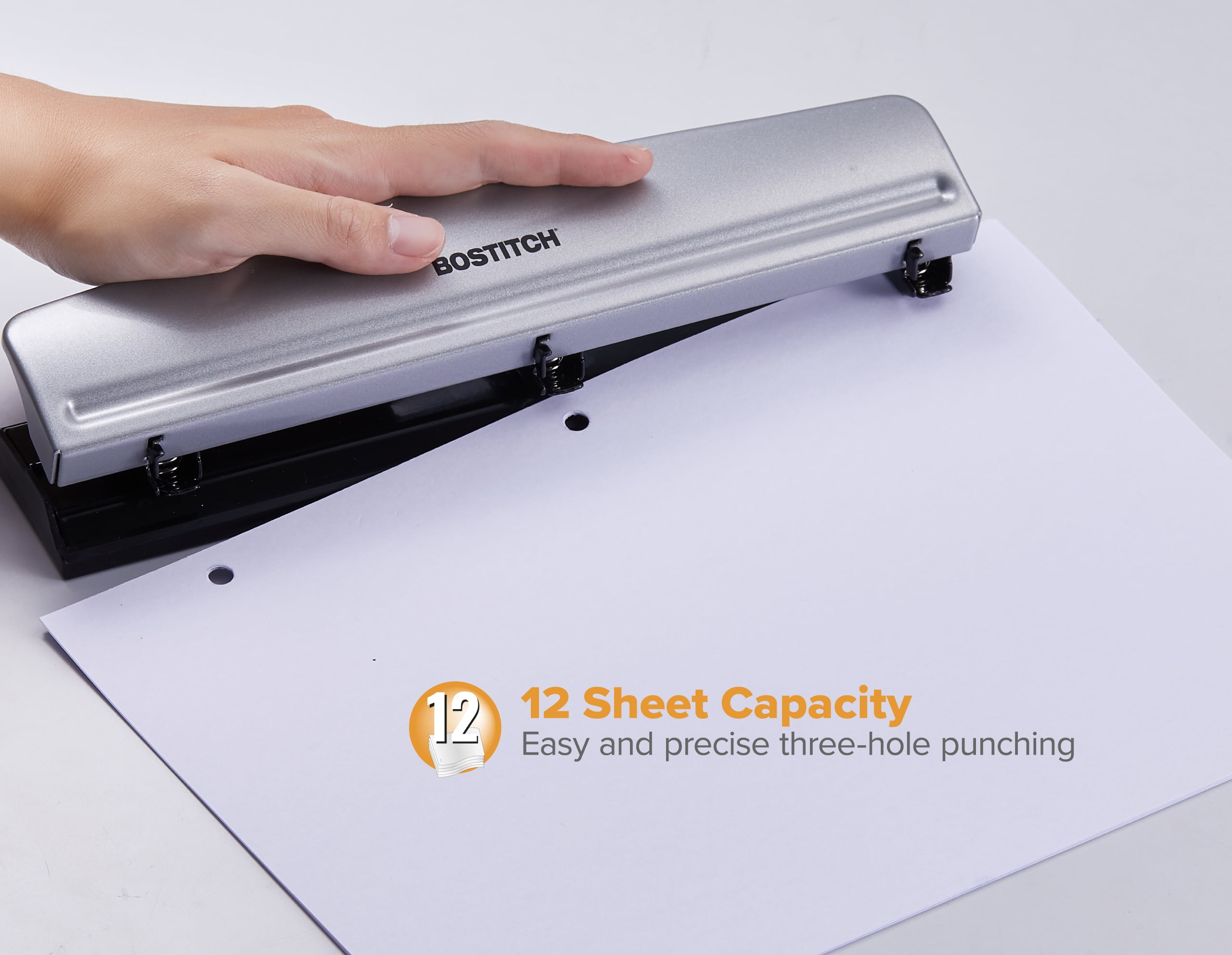 12 Sheet Capacity Metal,Silver 1 Bostitch Office HP12 3 Hole Punch 