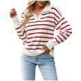 thumbnail image 1 of Chandail Rayé Femme Mode Décontractée Imprimé Rayé Tricot Chandail Manches Longues Col Rabattu Hauts Femme Hauts Manches Longues Femme Hauts Manches Longues Hauts pour Femme Décontracté Hiver, 1 of 8