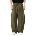 thumbnail image 2 of Atkumj Linen Pants Men with Pockets Fashion Elastic Waist Drawstring Pants Casual Solid Color Straight Leg Men Trousers Pants for Daily Wear S, 2 of 9