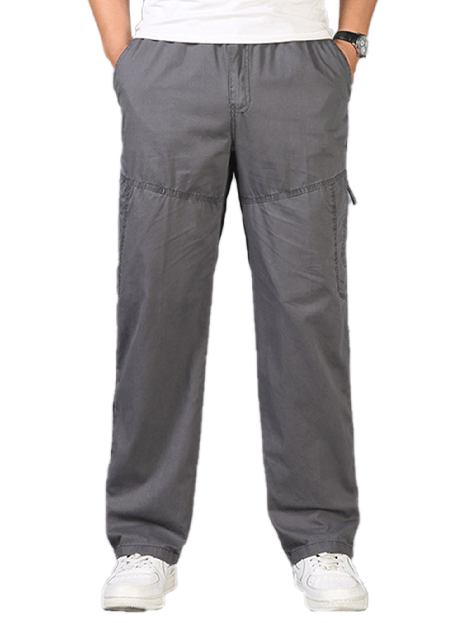 Mens Lightweight Elasticated Waist Cargo Trousers Combat Work Pants Bottoms New 