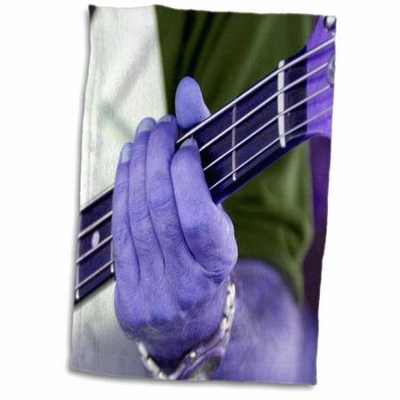 3dRose Bass guitar player left hand purple - Towel, 15 by