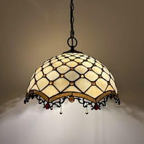 Tiffany Pendant Lights Fixture Beige Stained Glass Crystal Beans LED Bulb Included for Dining Room Hotel Restaurant Cafe 16"W*16"D*75"H