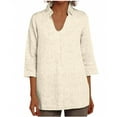 thumbnail image 2 of Women's Linen Summer Shirt 3/4 Sleeve Lightweight Flowy Blouse Summer Casual U Neck Beach Cotton Tops, 2 of 6