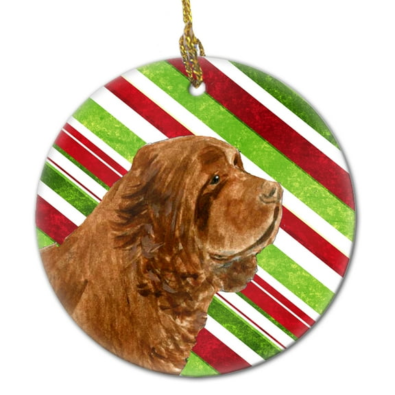 Sussex Spaniel Candy Cane Holiday Christmas Ceramic Ornament SS4579