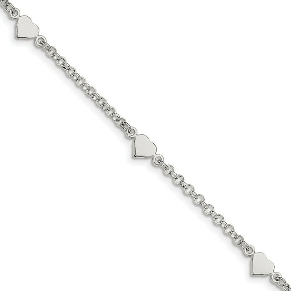 White Sterling Silver bracelet Themed 5.5 in 3 mm Heart shapes with .25in ext. Children's