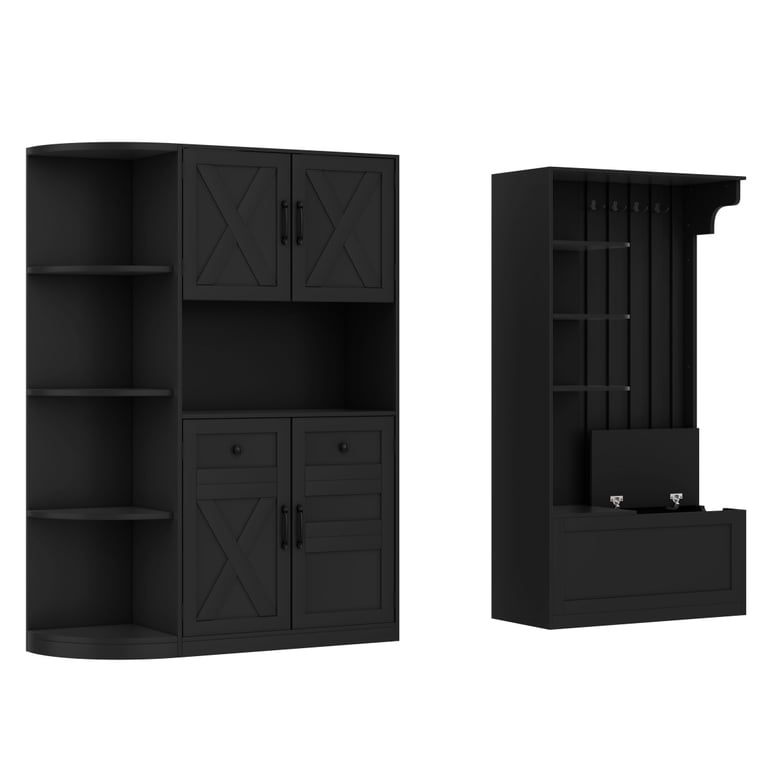66'' Entryway Hall Tree and Storage Cabinet, Multifunctional Left