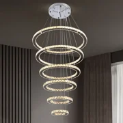 HOOMEDELIER 100 Watts Modern 6 Rings Chandelier Light K9 Crystal Pendant LED Hanging Lighting Lamp Fixture