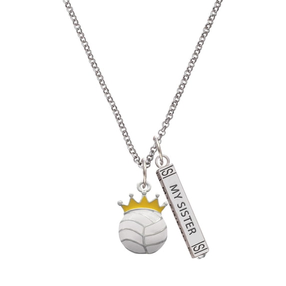Delight Jewelry Silvertone Volleyball - Crown Silvertone Always My Sister Bar Charm Necklace, 23"